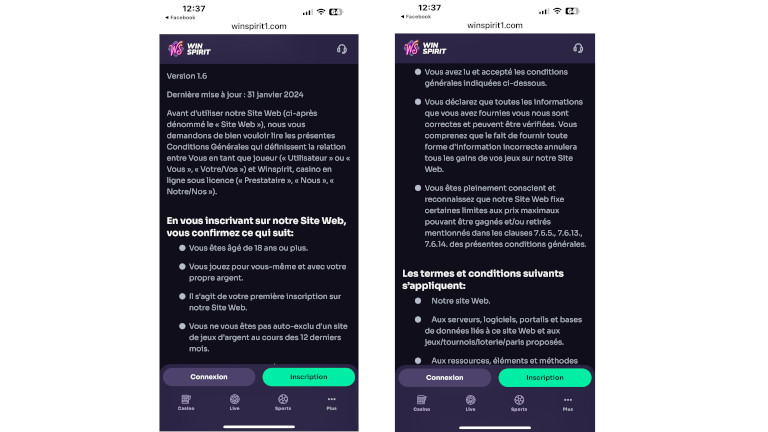 Site web de Win Spirit