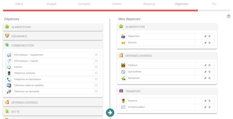 Selection type depense fixe variable budget express