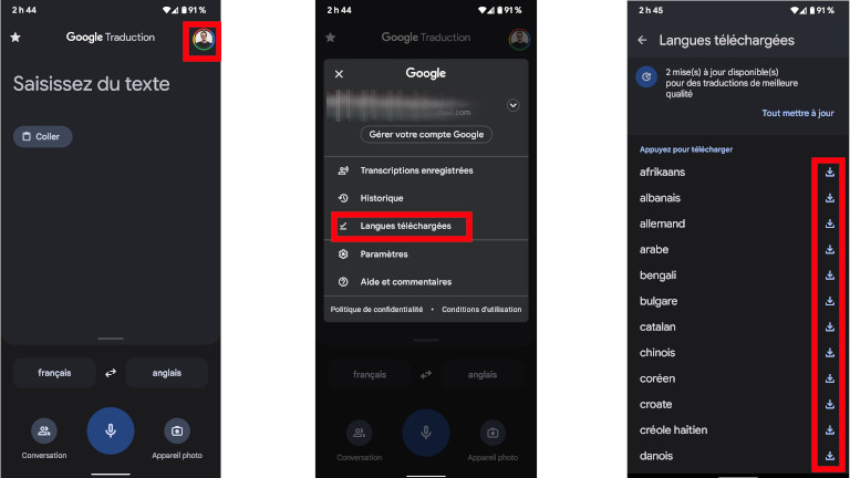 Google Traduction application t&eacute;l&eacute;charger langue hors-connexion