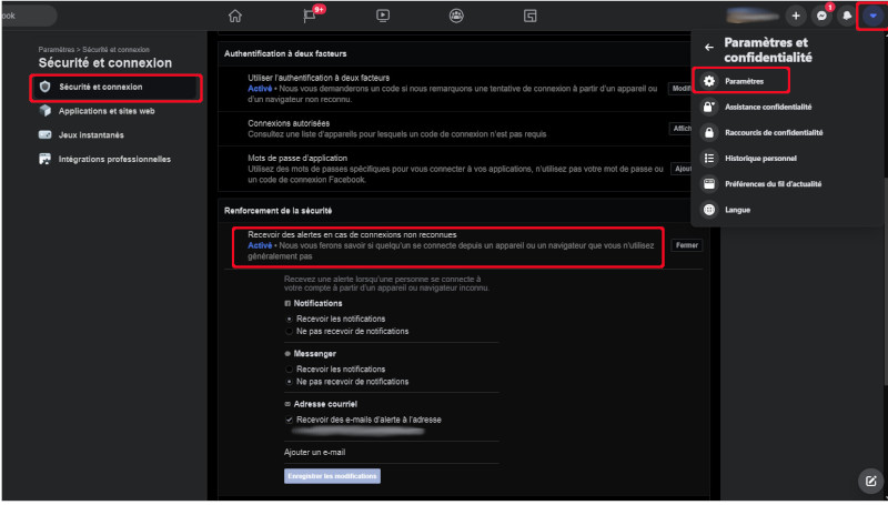 Comment activer alertes s&eacute;curit&eacute; Facebook sur ordinateur