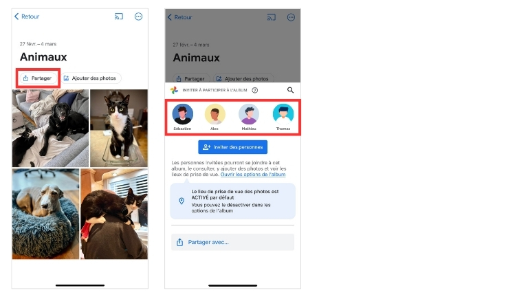 Comment partager l&rsquo;un de ses albums photo avec nos contacts Google.
