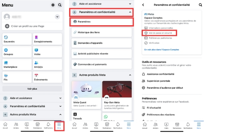Comment recevoir des alertes de connexions inconnues sur l'application mobile Facebook