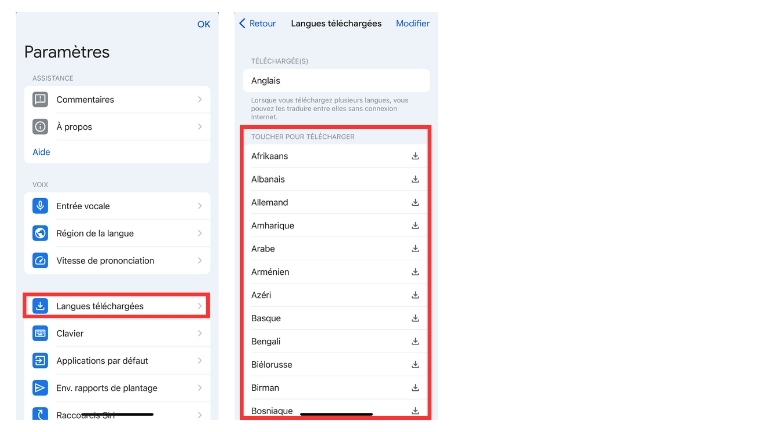 Comment t&eacute;l&eacute;charger des langues Google Traduction iPhone