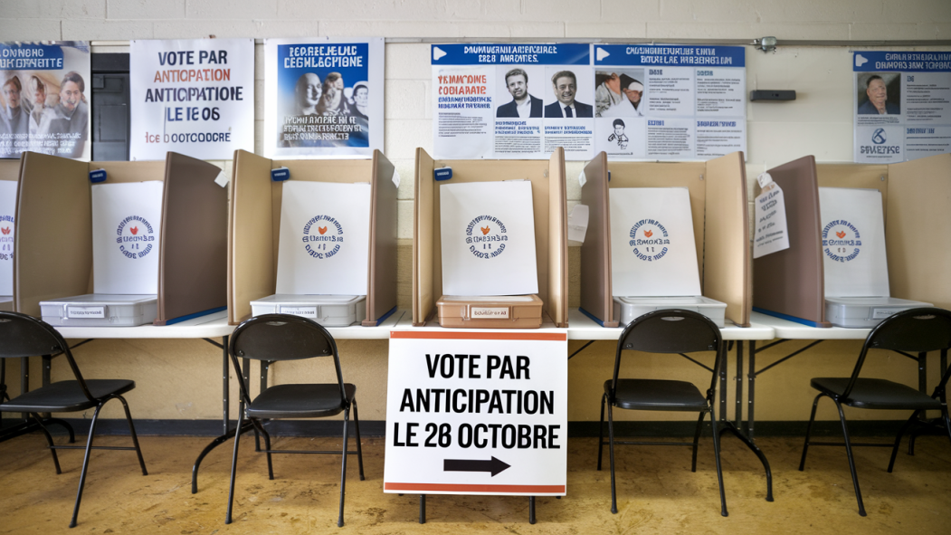 Image générée par l'intelligence artificielle montrant un bureau de vote par anticipation.