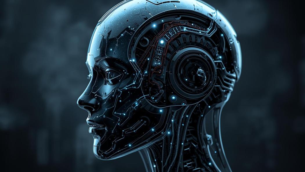 Un crâne robotique représentant l'intelligence artificielle.