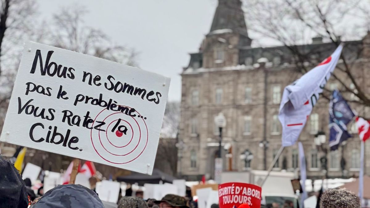 Des manifestants pro-armes lors d'un rassemblement devant l'Assemblée nationale le 28 février 2028.