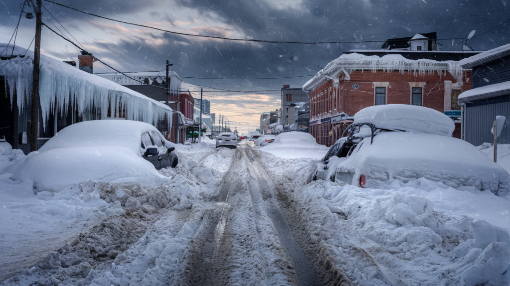 Une rue à déneiger, à Québec.