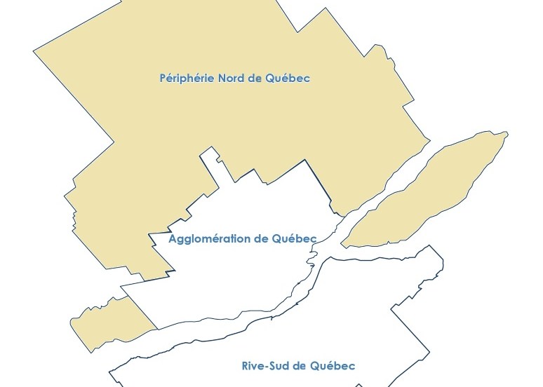 Carte de la région de Québec avec la Périphérie Nord en surbrillance.