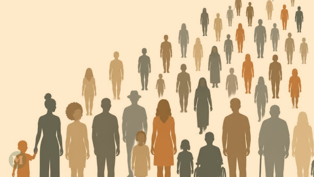 Dessin d’une population qui augmente sur un fond beige
