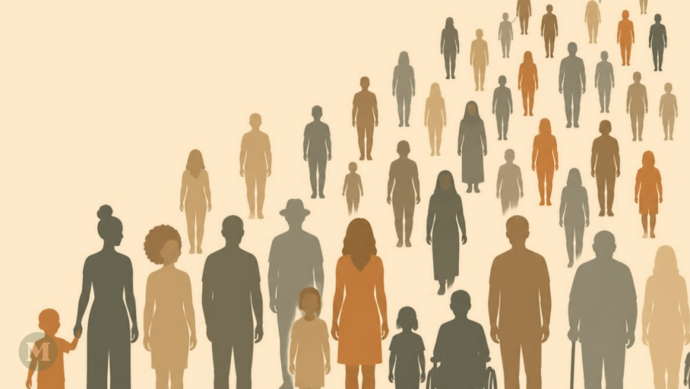 Dessin d’une population qui augmente sur un fond beige