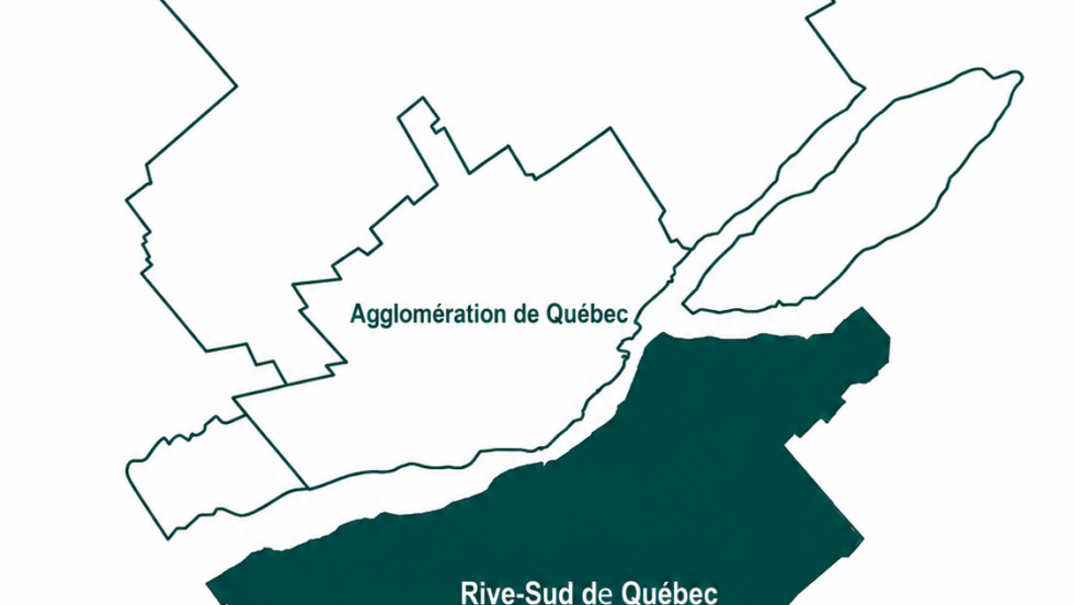 Carte de la région de Québec avec la Rive-Sud en surbrillance.