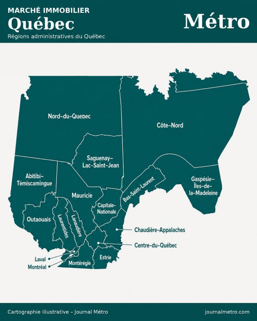 Carte des régions du Québec, divisées selon les subdivisions de l'APCIQ.
