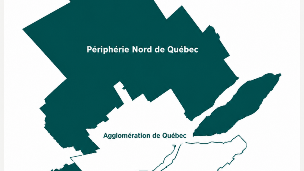 Carte de la région de Québec avec la périphérie nord en surbrillance.