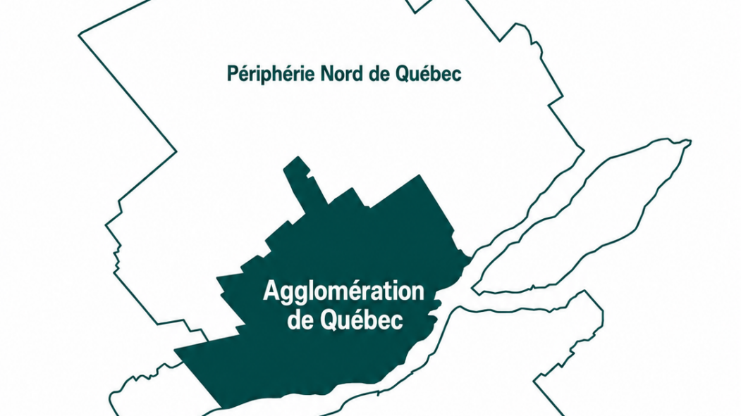 Carte de la région de Québec avec l'agglomération de Québec en surbrillance.