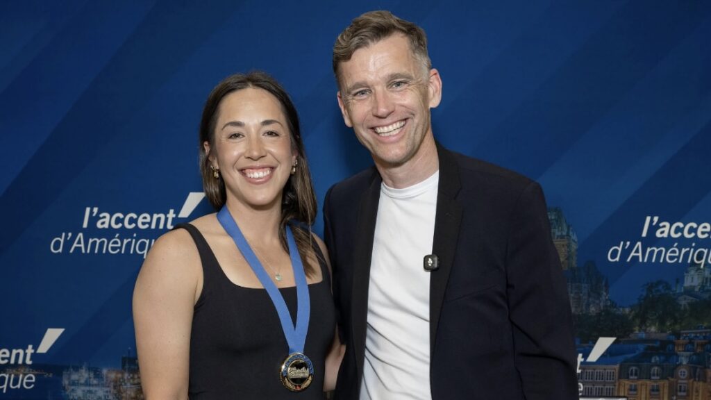 Le maire de Québec Bruno Marchand et l’Olympienne Valérie Maltais